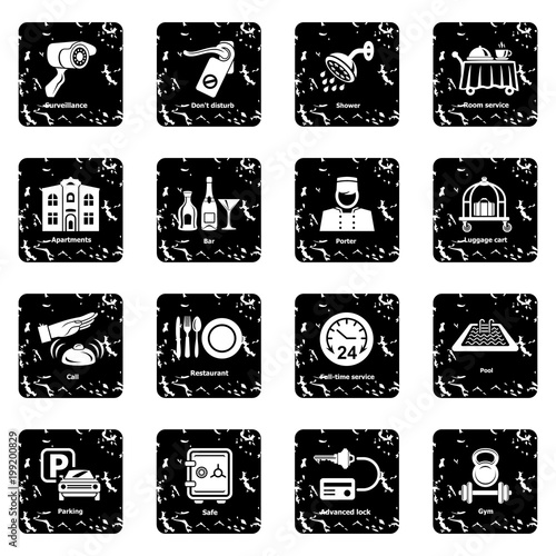 Hotel service icons set grunge vector