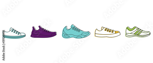 Running shoes icon set, color outline style
