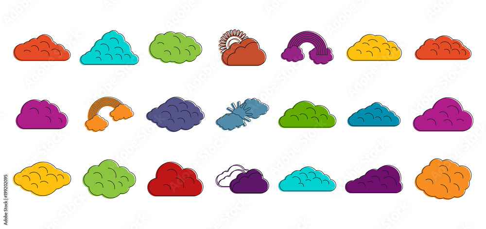 Clouds icon set, color outline style