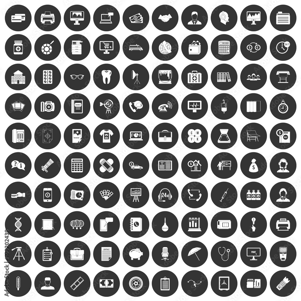 100 department icons set black circle 100 department icons set black circle