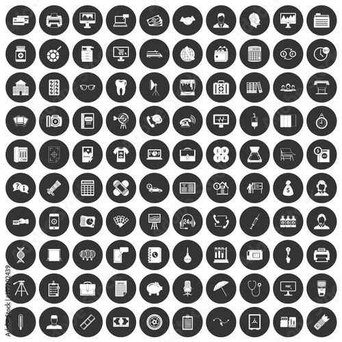 100 department icons set black circle