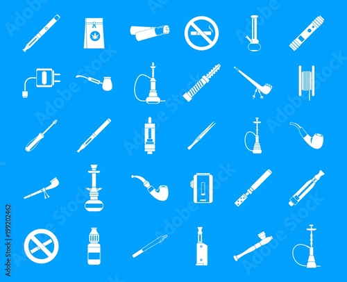 Smoking icon blue set vector