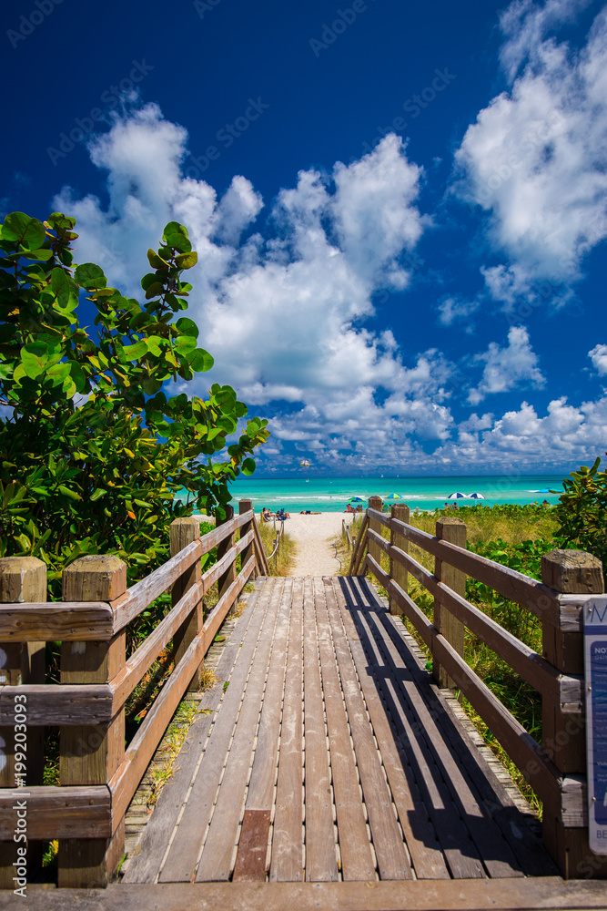 Fototapeta premium Walkway to famous South Beach, Miami Beach, Florida. USA. 