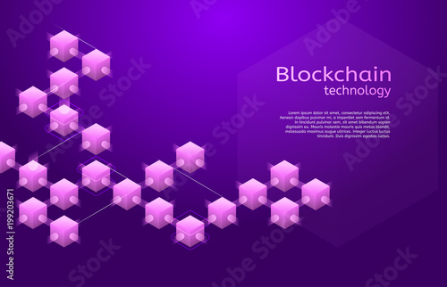 Cryptocurrency and blockchain isometric vector illustration. Abstract composition of crypto start up with ultraviolet colors photo