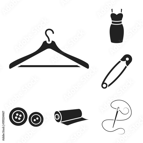 Atelier and sewing black icons in set collection for design. Equipment and tools for sewing vector symbol stock web illustration.