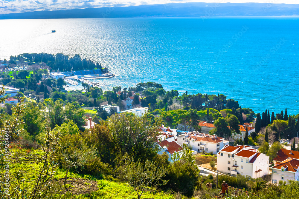 Split city coastline landscape. / Aerial view at Split city coastline in Croatia, Dalmatia region.