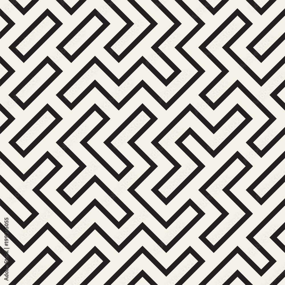 Stylish lines lattice. Ethnic monochrome texture. Abstract geometric background design. Vector seamless pattern.