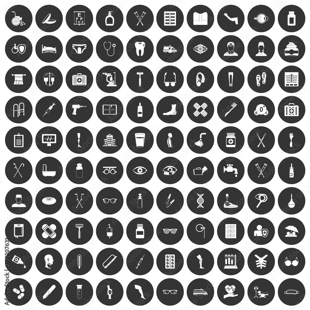 100 disabled healthcare icons set black circle 100 disabled healthcare icons set black circle