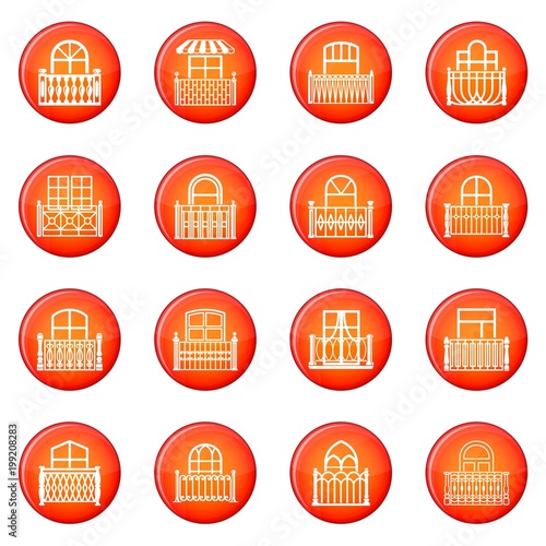 Balcony window icons set red vector
