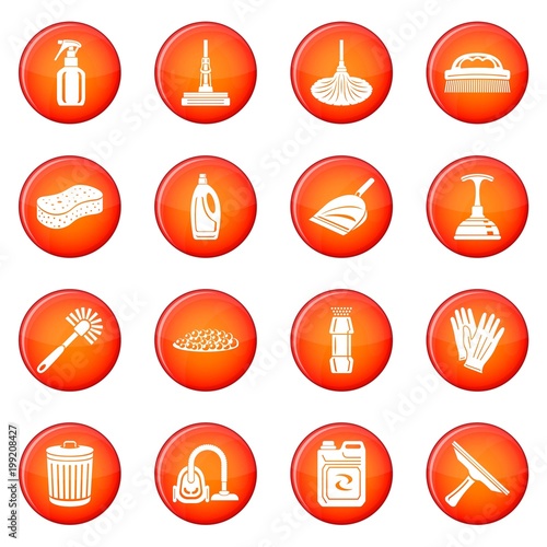 Cleaning icons set red vector
