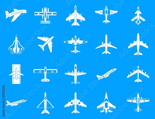 Plane icon blue set vector
