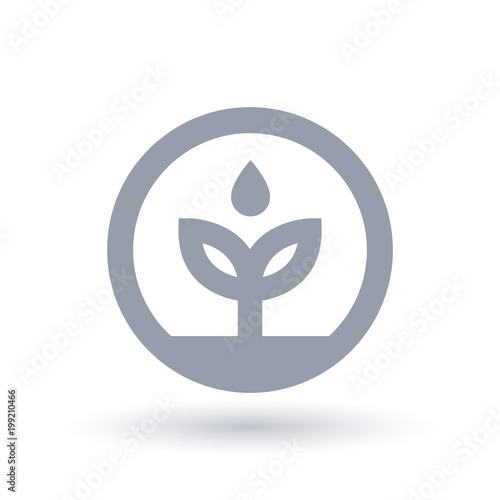 Water environment icon. Plant leaf with water drop symbol. Eco friendly sign in circle. Vector illustration.