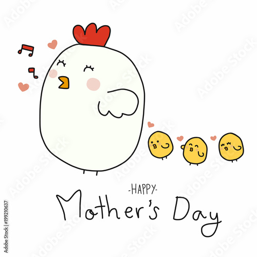 Chicken mama and baby chicks happy mother's day cartoon vector illustration