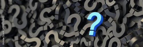 Black and blue question marks background. 3D Rendering.