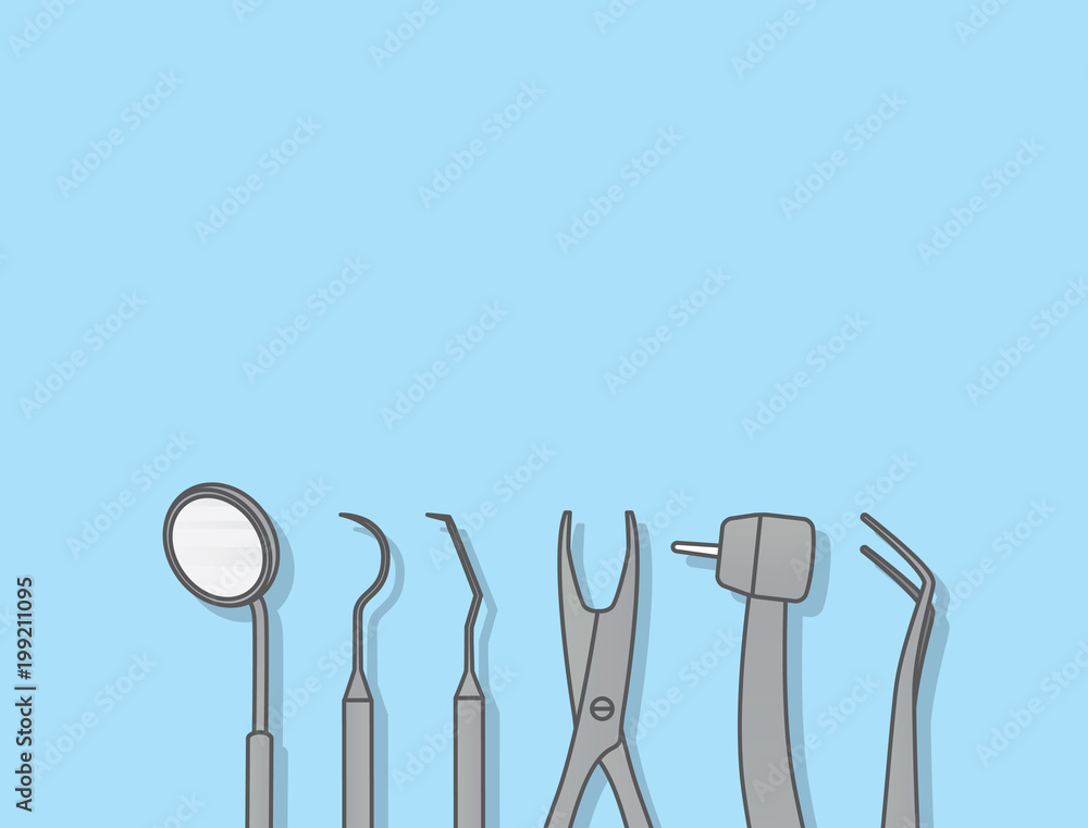 Dental tools illustration vector on blue background. Dental concept. Dental tools illustration vector on blue background. Dental concept.