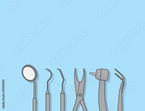 Dental tools illustration vector on blue background. Dental concept.