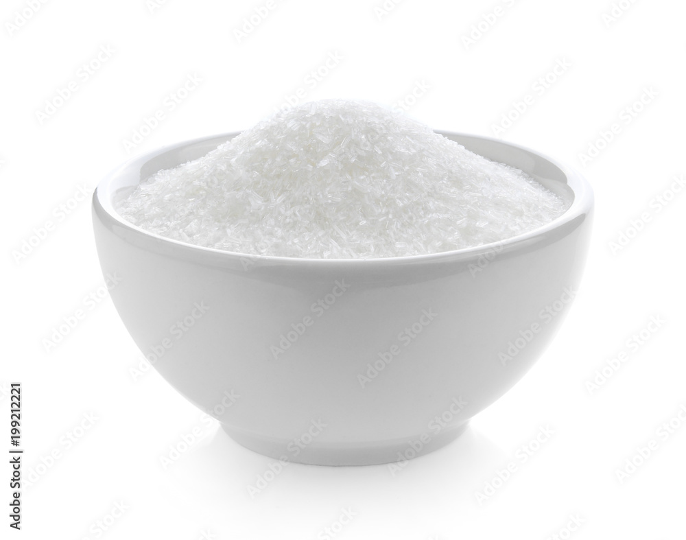 monosodium glutamate in bowl on white background monosodium glutamate in bowl on white background