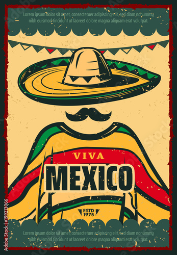 Plakat Plakat retro Viva Mexico dla wakacji Cinco de Mayo