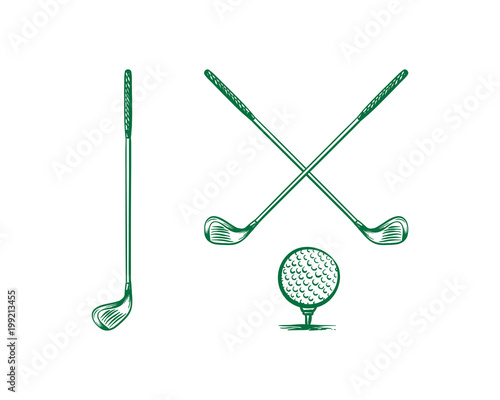 Crossed Stick Golf Ball Hand Drawn Sign Symbol Icon Logo Vector