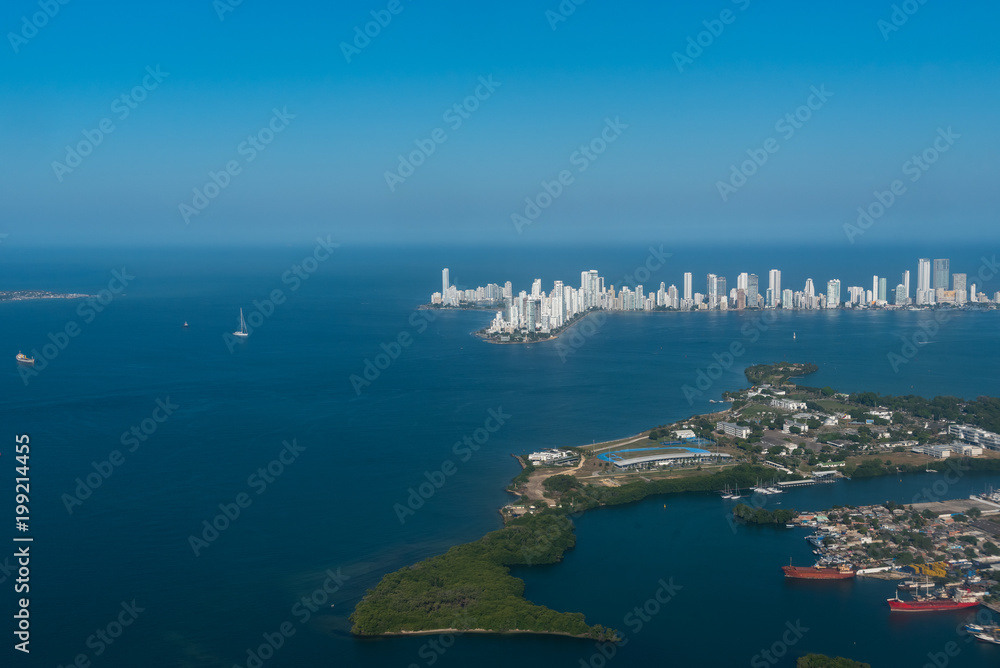 General view of the entrance to the bay of Cartagena. Colombia