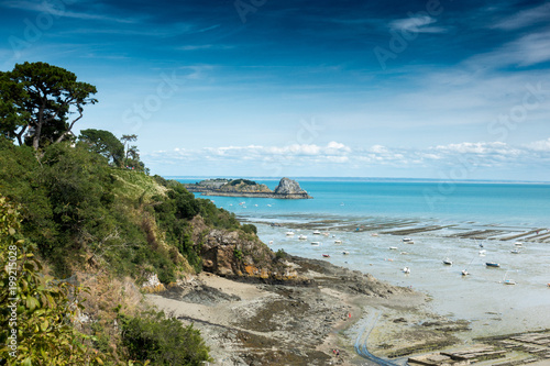 Boats on island, Brittany, France, Europe