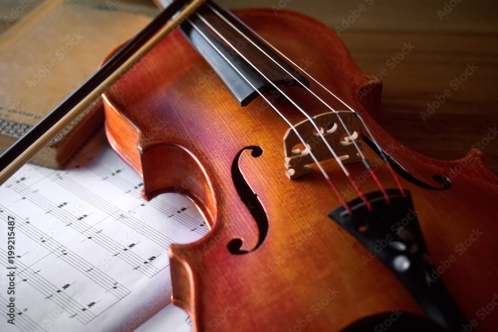 Fototapeta premium Beautiful Antique Violin and Book