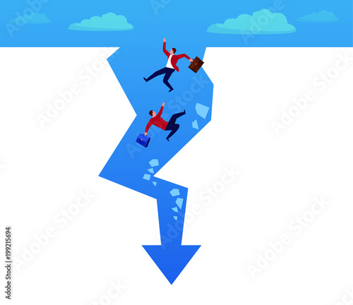 Businessmen fall to the bottom of the arrow