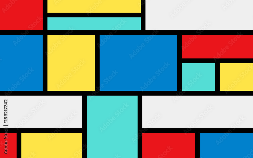 Simple color banner. Colorful rectangles and black lines. Abstract background. Vector illustration