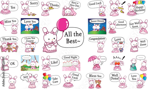 rabbit cartoon action set