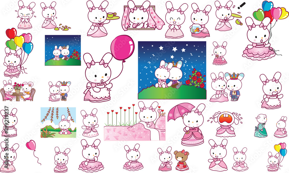 rabbit cartoon action set rabbit cartoon action set
