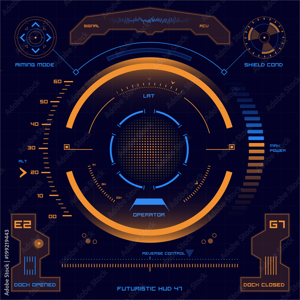 Obraz premium Set of futuristic user interface elements for dashboard or control panel HUD
