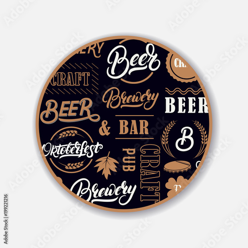 Coaster for beerl with hand written lettering.