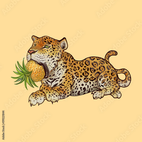 Fototapeta Naklejka Na Ścianę i Meble -  Illustration of little tiger and pineapple