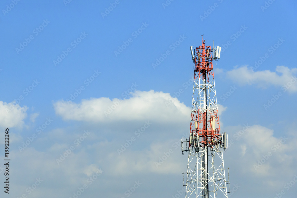 The telecommunication tower with the blue sky. The telecommunication tower with the blue sky.
