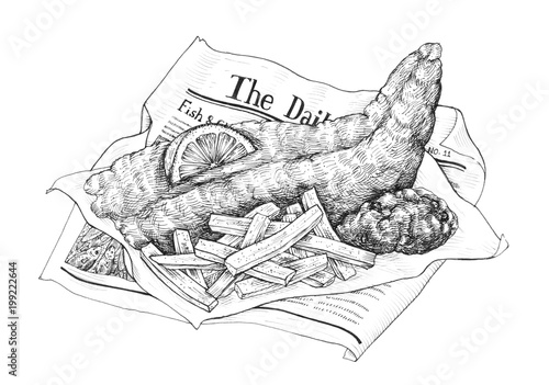 Photography Hand drawn fish and chips