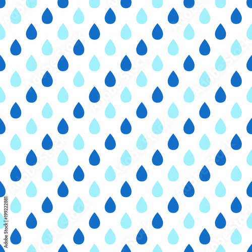 Vector seamless pattern with blue rain drops on a white background.