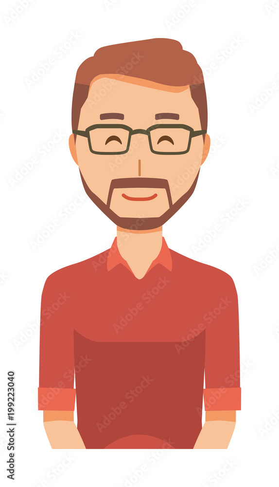 A bearded man wearing eyeglasses is smiling