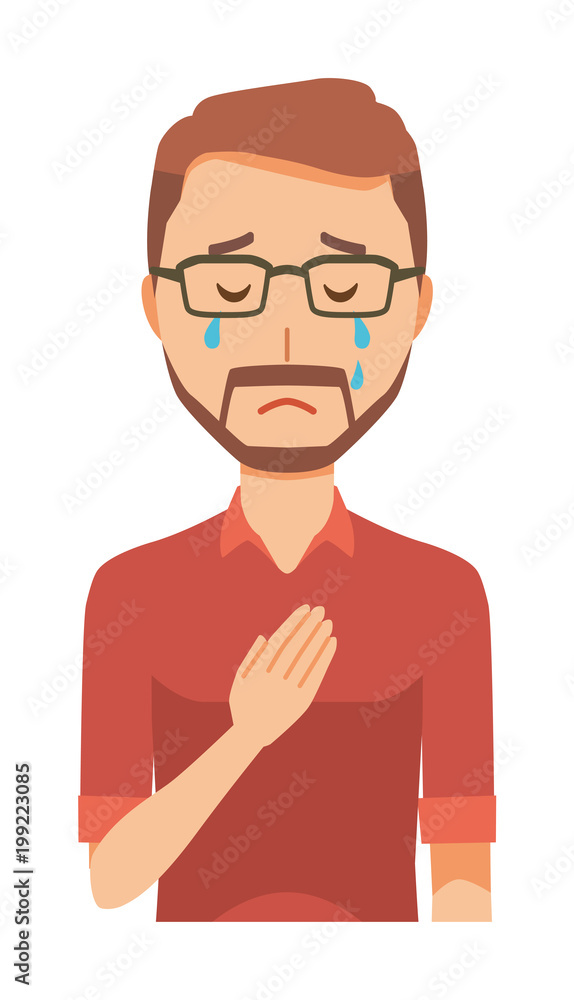A bearded man wearing eyeglasses is crying A bearded man wearing eyeglasses is crying