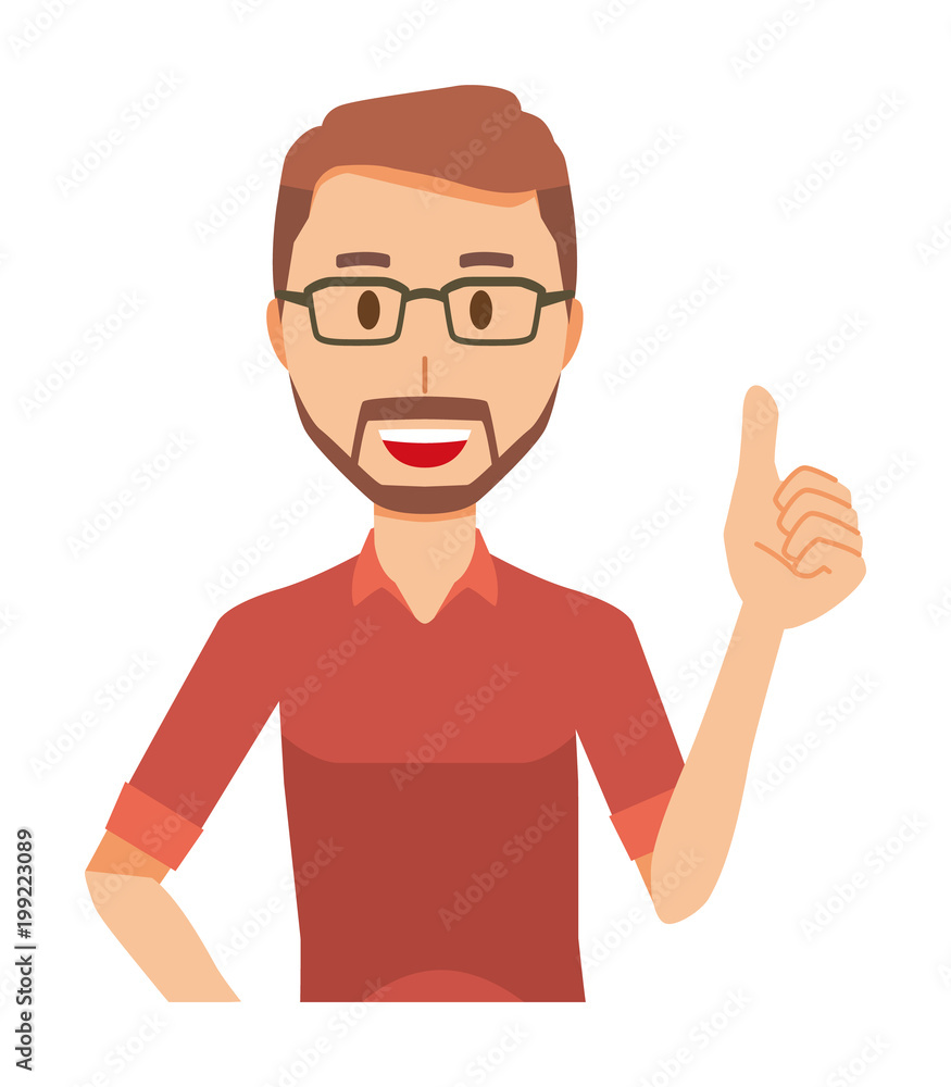 A bearded man wearing eyeglasses is showing thumbs up A bearded man wearing eyeglasses is showing thumbs up
