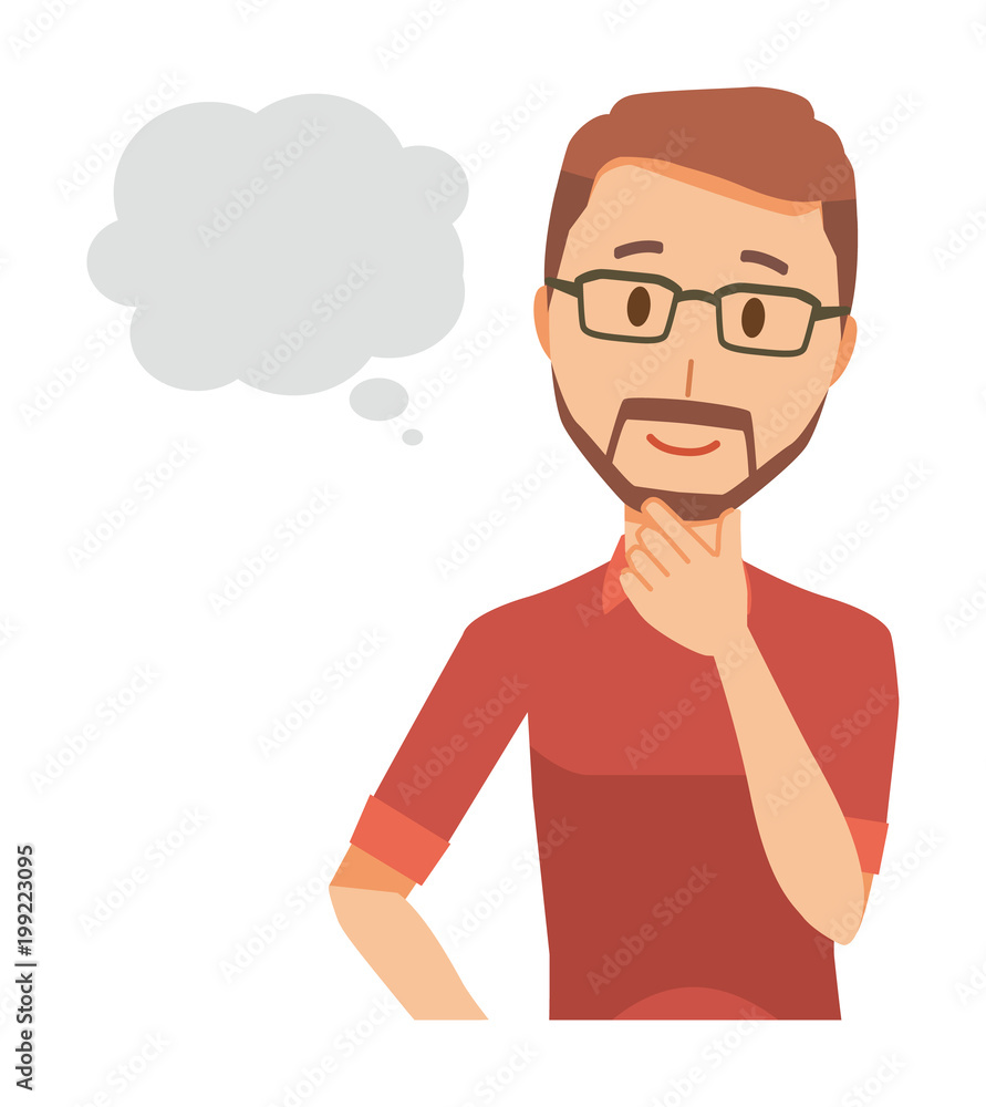 A bearded man wearing eyeglasses is imagining A bearded man wearing eyeglasses is imagining