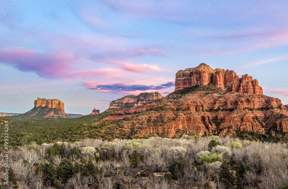Sedona Red Rocks at Sundown - Courthouse Butte, Bell Rock, Castle Rock and Cathedral Rock at Sedona, Arizona