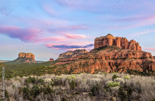 Sedona Red Rocks at Sundown - Courthouse Butte, Bell Rock, Castle Rock and Cathedral Rock at Sedona, Arizona