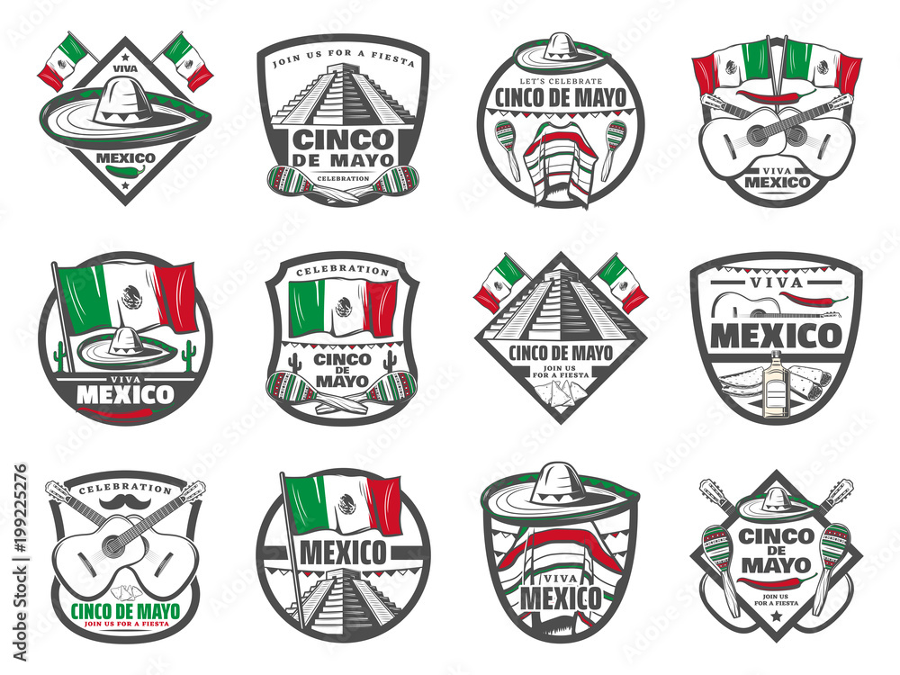 Cinco de Mayo Mexican vector retro sketch icons Cinco de Mayo Mexican vector retro sketch icons