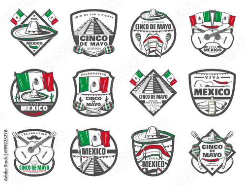 Cinco de Mayo Mexican vector retro sketch icons