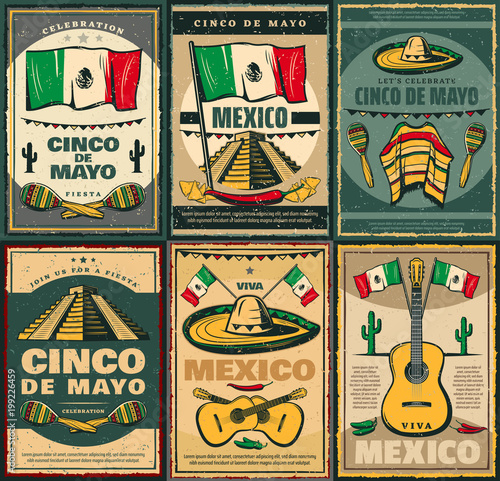 Cinco de Mayo and Viva Mexico retro poster design