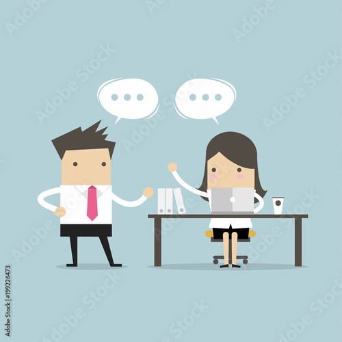 Businessman and businesswoman discussing about business strategy at office. working together and teamwork.
