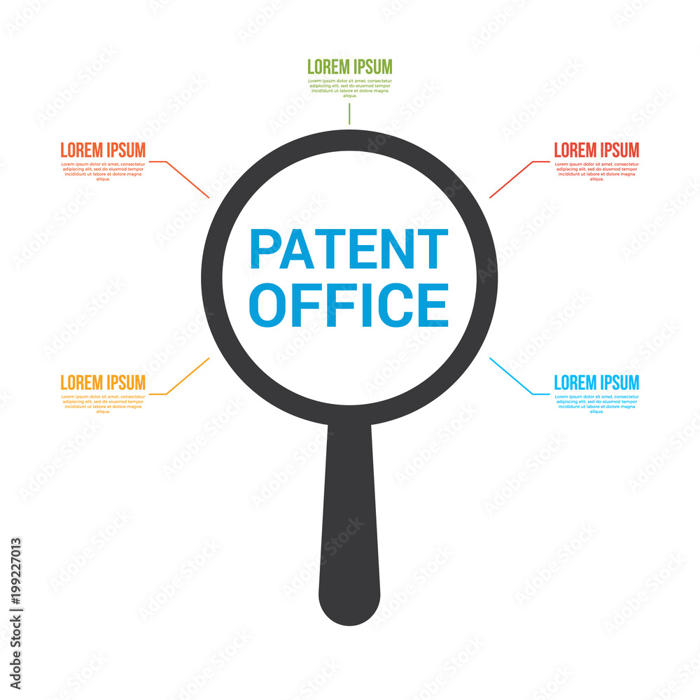 Law Concept: Magnifying Optical Glass With Words Patent Office Law Concept: Magnifying Optical Glass With Words Patent Office