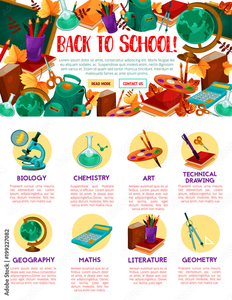 Fototapeta premium Back to School vector education site template