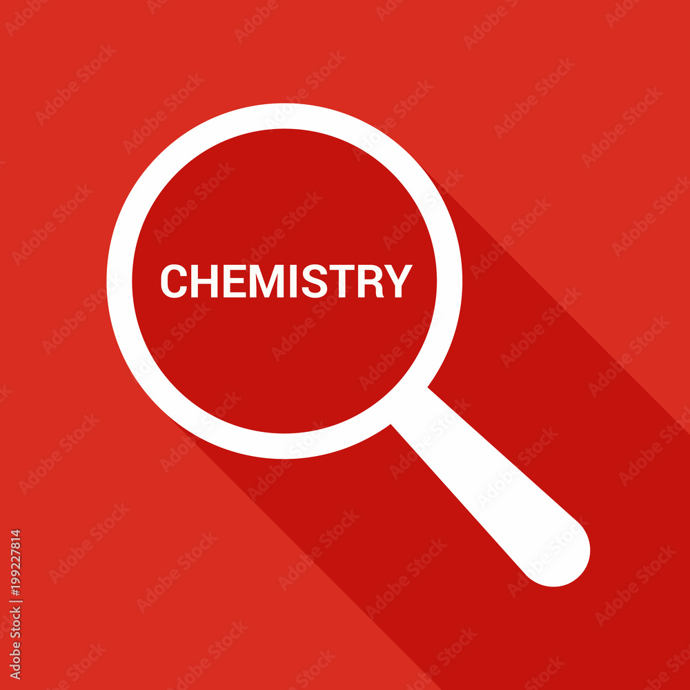 Education Concept: Magnifying Optical Glass With Words Chemistry Education Concept: Magnifying Optical Glass With Words Chemistry