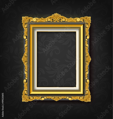 Gold vintage picture frame on wall
